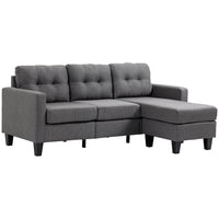HOMCOM - Canapé d’angle 3 places avec ottoman - gris foncé-Placez le pouf à l'avant pour créer une chaise longue, ou utilisez-le séparément comme repose-pieds 