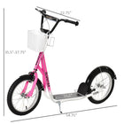Aosom - Trottinette pour enfants et adolescents avec guidon réglable, 2 freins, panier - rose-Système de freinage double pour arrêter l’avant et l’arrière séparément 