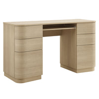 Modway - Mirae 55" à 6 tiroirs Bureau incurvé - Chêne clair brossé-Bureau d’ordinateur de 55" avec 6 tiroirs