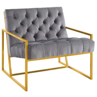 Modway - Bequest Acier inoxydable doré Performance Velvet Chaise d’accent - Gris-Chaise d’accent moderne à boutons