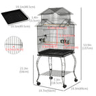 PawHut - Grande cage à oiseaux 53 po H avec support roulant amovible, étagère de rangement - noir-Équipé de 4 roulettes pour un déplacement facile 