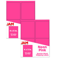 JAM Paper - Étiquettes postales, 4 x 5 po, rose fluo, 2 paquets de 120 (354329165G)-Étiquettes rose fluo
