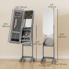 HOMCOM - Armoire à bijoux avec miroir autoportante - 11,75 po L x 57,5 po l x 14,25 po H - gris-Bande lumineuse LED avec allumage/extinction automatique à l’ouverture et à la fermeture de la table rabattable, ajoute plus de lumière 
