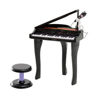 Qaba - Mini piano jouet pour tout-petits à 37 touches avec microphone, tabouret, lumières - noir-Volume, tempo et lumières clignotantes réglables 