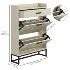 HOMCOM - Armoire à chaussures étroite avec 2 portes rabattables et tiroir supérieur - blanc vieilli-Les étagères intérieures sont réglables sur 3 niveaux ou amovibles pour s'adapter à des chaussures de différentes hauteurs 