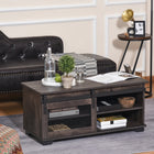 HOMCOM - Table basse style ferme avec porte de grange coulissante - brun foncé-Étagère réglable offrant plus de liberté pour organiser votre espace de rangement
