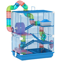 PawHut - Cage pour hamster à 5 niveaux, transporteur d’animaux portable - bleu foncé-Conception à 5 niveaux offrant suffisamment d'espace pour que votre animal puisse faire de l'exercice, se détendre et explorer 
