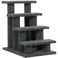 PawHut - Escaliers pour animaux à 4 marches, poteau à griffer recouvert de tapis - gris foncé-Marchepied pour chat avec 4 marches et 8 poteaux pour que les animaux puissent griffer, grimper et jouer 