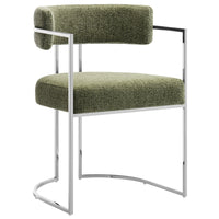 Modway - Huron Dos courbé Tissu et métal Chaise d’accent pour salle à manger - Feuille d’argent-Chaise à manger moderne en tonneau