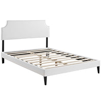Modway - Corene Vinyle Lit à plateforme Queen avec pieds carrés effilés, Blanc-Rembourrage en vinyle de qualité