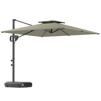 Outsunny - Parasol de patio carré déporté 8 pi L x 9 pi l avec base remplissable, gris clair-Comprend la base en croix et la base remplissable, pèse jusqu'à 88 lb (40 kg) lorsqu'elle est remplie d'eau