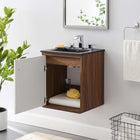 Modway - Transmit 18" Vanité de salle de bain murale - Noir noyer-Bassin d’évier en céramique
