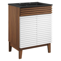 Modway - Render 24" Vanette de salle de bain - Noyer blanc Noir-Style moderne du milieu du siècle