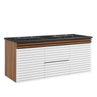 Modway - Render Fixation murale de 48" Vanette de salle de bain - Noyer blanc Noir-Vanité moderne du milieu du siècle