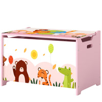 Qaba - Boîte à jouets, coffre de rangement pour enfants avec couvercle, charnières de sécurité et poignées encastrées, organisateur de jouets - rose-Grand espace de rangement pour les jouets, livres et vêtements  
