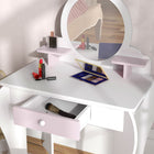 Qaba - Coiffeuse pour enfants avec miroir et tabouret motif lapin - blanc-Facile à nettoyer  
