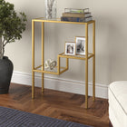Hudson&Canal - Console Lovett 22" de largeur par - Laiton-Une finition en laiton fabriquée à la main est appliquée sur le cadre en acier