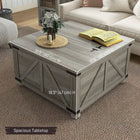 HOMCOM - Table basse avec rangement caché à dessus rabattable - gris vieilli-Charnières en métal pour une ouverture et une fermeture en douceur