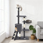 PawHut - arbre à chat 53 po avec condo, grand centre d’activités pour chaton - gris foncé-Maison pour chat recouverte de peluche offrant un espace doux et confortable pour se reposer et faire la sieste 
