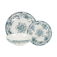 Casa Domani - Service de dîner Rosetta Antique Bleu 12 pièces-Fait de porcelaine avec des décalcomanies pour améliorer les détails complexes.