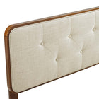 Modway - Collins Touffe Tissu et bois Tête de lit King, Noyer beige-Bouton touffé