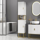 Kleankin - Armoire à linge de salle de bain étroite avec étagère réglable et deux portes - blanc-Étagère intérieure réglable dans l’armoire inférieure pour un rangement personnalisé 