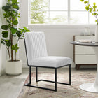 Modway - Indulge Chenal Touffé Tissu Chaise à manger - Blanc-Cadre en acier inoxydable noir mat