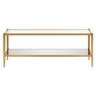 Hudson&Canal - Table basse rectangulaire Hera 45"L avec étagère miroir - Laiton-Comprend un plateau en verre trempé et une étagère inférieure en miroir