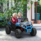 Qaba - Voiture électrique pour enfants 24V 7AH à grande batterie avec 2 places assises - bleu-Suspension à ressorts sur les roues arrière pour des trajets plus doux sur différents terrains 