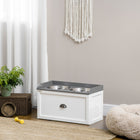 PawHut - Grandes gamelles surélevées pour chien avec rangement, support de gamelles surélevé - blanc-Un tiroir à l'intérieur pour ranger friandises et laisses à proximité 