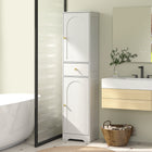 HOMCOM - Armoire de rangement haute et mince pour salle de bain avec portes - grain de bois blanc-Le design haut et mince s'adapte facilement aux petits espaces ou aux salles de bain étroites 