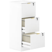 HOMCOM - Classeur vertical à 3 tiroirs cannelés pour documents Letter/A4 avec serrure - blanc-Conception compacte qui s'adapte parfaitement aux petits espaces 
