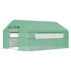 Outsunny - Serre tunnel 13 pi x 10 pi x 6,5 pi avec grandes fenêtres et porte à glissière, blanc- Cadre en acier galvanisé avec renforts pour plus de stabilité  
