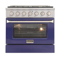 Kucht - 36 po Série KNG Cuisinière Pro Style au gaz naturel - Acier inoxydable/Bleu-Cuisez et pâtissez comme un pro grâce au four à convection extra-grand offrant une capacité de 4,2 pi³, une configuration à cinq grilles et une vaste fenêtre d’observation