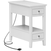HOMCOM - Table d’appoint avec station de charge et ports USB - blanc-Deux prises CA et deux ports USB facilitent la recharge sur le plateau 