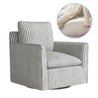 Ebello - Kandyn Fauteuil tonneau pivotant 29,7 po rembourré rayures douces coussin amovible, bleu-6