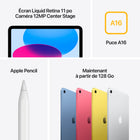 Apple - iPad 11 po, Puce A16, Wi-Fi, 128 Go, Bleu-Déverrouillage et Paiement avec Touch ID: Comme Touch ID est intégré au bouton supérieur, vous pouvez utiliser votre empreinte pour déverrouiller votre iPad, vous connecter dans les apps et payer en toute sécurité avec Apple Pay