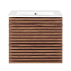 Modway - Render Support mural de 24" Vanette de salle de bain - Blanc noyer-Bassin d’évier en céramique