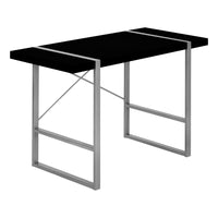 Monarch Specialties - 7664 Bureau 48 po L - Noir/Metal Argent-Bureau d'ordinateur d'inspiration industrielle avec un dessus de bureau à panneaux épais au fini noir
