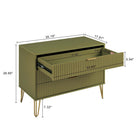 Manhattan Comfort - Dumbo table de chevet moderne 2 tiroirs et commode 3 tiroirs - vert olive - ensemble de 2-Poignées de tiroir horizontales glamour en métal avec finition dorée