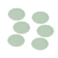 Casa Domani - Assiette ovale Florence Sage Rim 23x17cm - Lot de 6-En porcelaine avec un motif délicat en relief sur un profil festonné.
