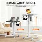 ShoppingAll - Chariot pneumatique de bureau pour ordinateur portable à hauteur réglable - blanc-La base du bureau est dotée d'un cadre plus large fini en acier robuste pour une durabilité et une stabilité à long terme.