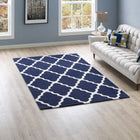 Modway - Marja Treillis marocain Tapis de 5 pi l x 8 pi L - Marine et Ivoire-Tissage serré à poil bas