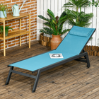 Outsunny - Chaise longue d’extérieur avec roues - chaise de bronzage 5 positions - bleu-La table s'étend de 35,4 po à 70,9 po (90 à 180 cm) selon les besoins