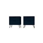Manhattan Comfort - Rockefeller Table de Nuit 2 Tiroirs 20,08" Style Mid-Century Modern - Tatiana Bleu Minuit - Lot de 2-Table de chevet 2 pièces style milieu du siècle pour chambre et salon