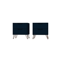 Manhattan Comfort - Rockefeller Table de Nuit 2 Tiroirs 20,08" Style Mid-Century Modern - Tatiana Bleu Minuit - Lot de 2-Table de chevet 2 pièces style milieu du siècle pour chambre et salon