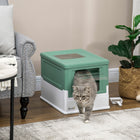 PawHut - Bac à litière fermé pour chat avec pelle, plateau, entrée par le dessus, pliable - vert-Il reste propre grâce aux parois complètes, tandis qu’un plateau coulissant facilite le remplissage 