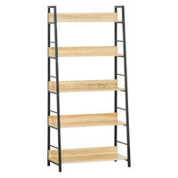 HOMCOM - Bibliothèque de rangement moderne avec étagères larges à 5 niveaux - chêne-Panneau MDF solide et tube en fer au design élégant pour des années d'utilisation stable 
