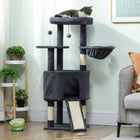 PawHut - arbre à chat 47 po avec grande niche confortable, hamac - gris foncé-Des poteaux robustes en sisal satisfont l'instinct de griffage, préservant vos précieux meubles 