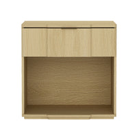 Manhattan Comfort - Table de nuit Clive 22" style mid-century moderne à 1 tiroir - chêne naturel et or-Table de nuit aux lignes épurées fabriquée en bois manufacturé avec des accents métalliques pour un look de chambre moderne et raffiné